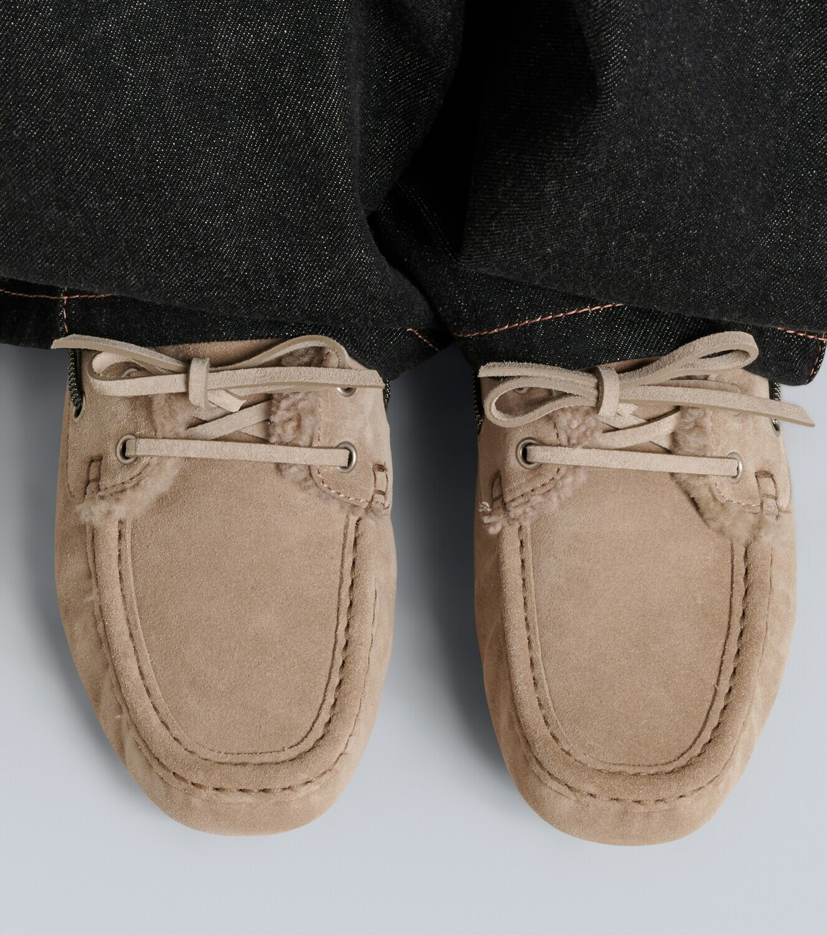 Brunello Cucinelli Monili shearling-lined suede boat shoes