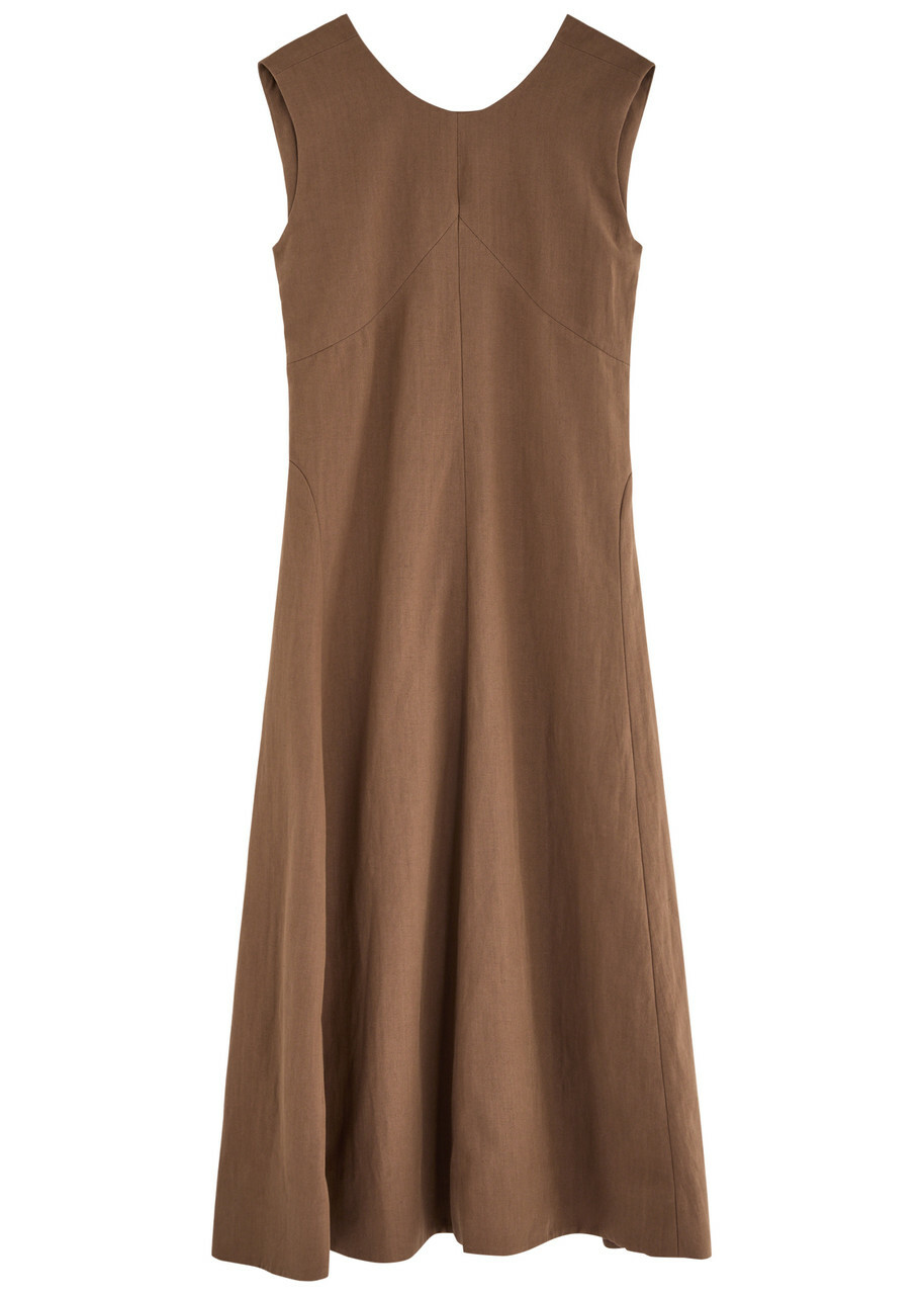 Skall Studio Antonia Linen-blend Midi Dress Brown