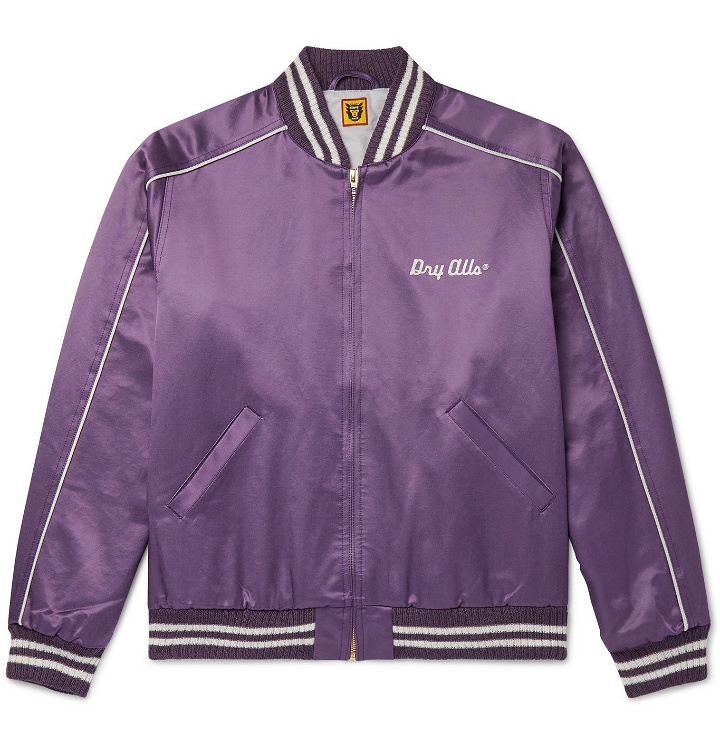Photo: Human Made - Logo-Embroidered Cotton-Blend Satin Bomber Jacket - Purple