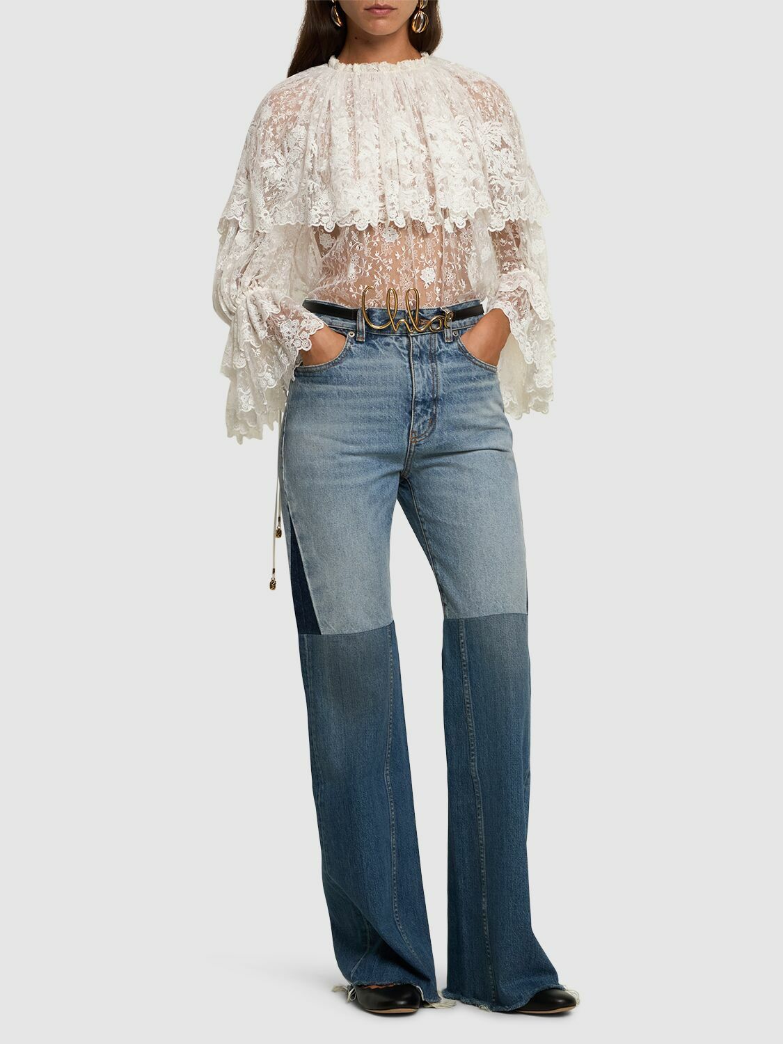 【関税込み】CHLOE Patchwork jeans Chloé Flared Patchwork Jeans In Denim | Chloé CI