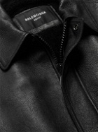 Balenciaga - Logo-Embroidered Leather Blouson Jacket - Black