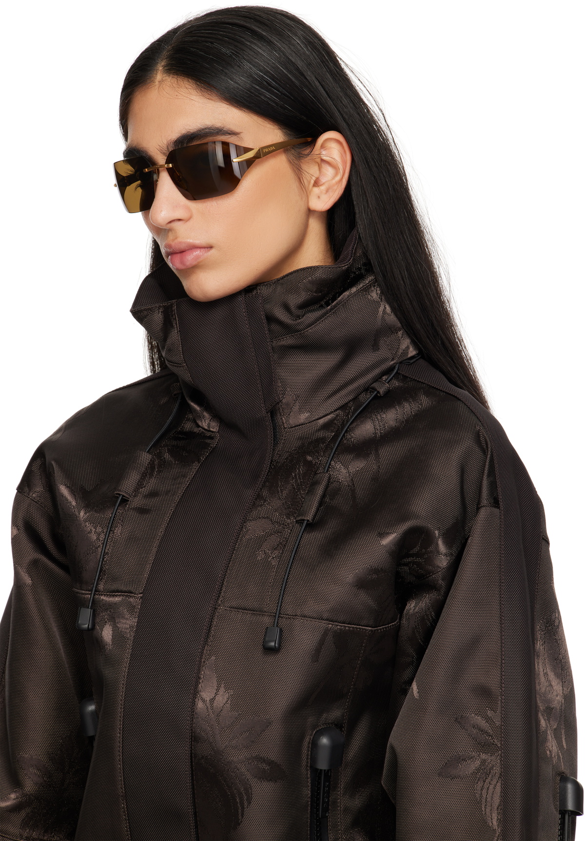 Prada Eyewear Gold Wrap Around Metal Sunglasses