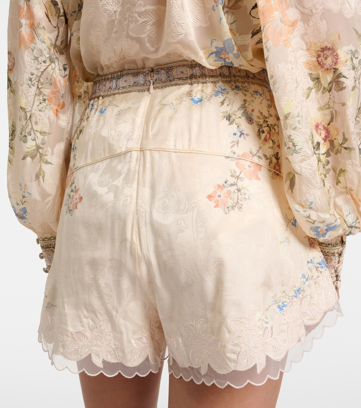 Camilla Embellished floral lace-trimmed high-rise shorts