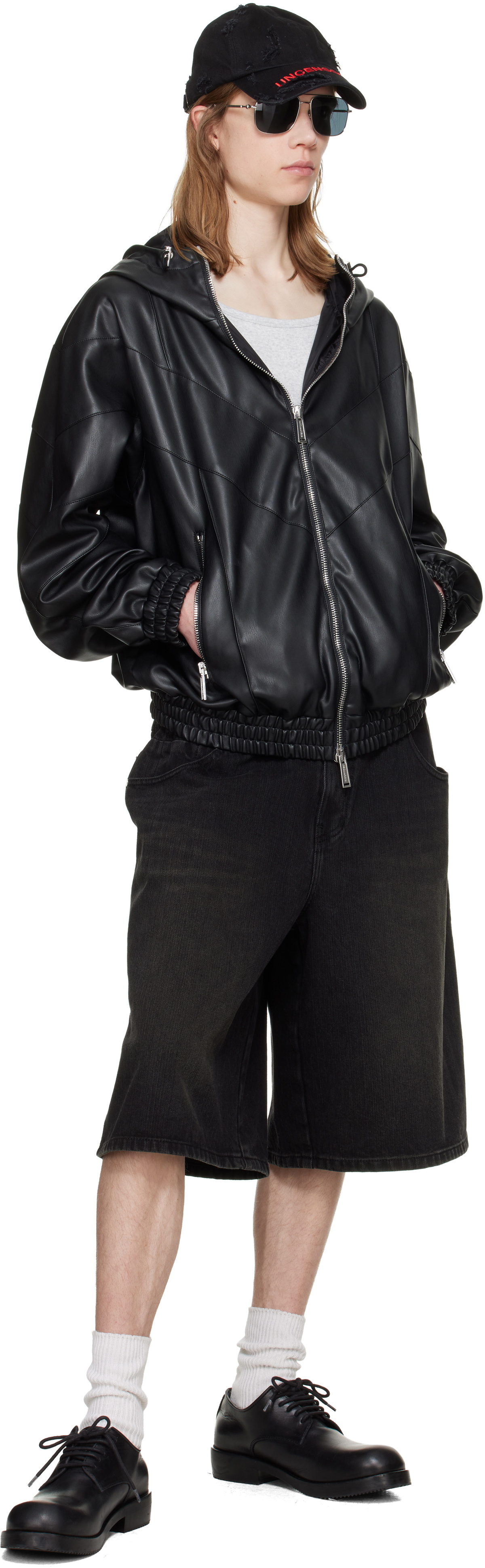Dsquared2 Black Zipped Hoodie Faux-Leather Jacket