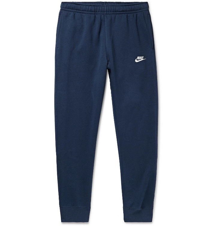 Photo: Nike - Sportswear Club Tapered Fleece-Back Cotton-Blend Jersey Sweatpants - Blue