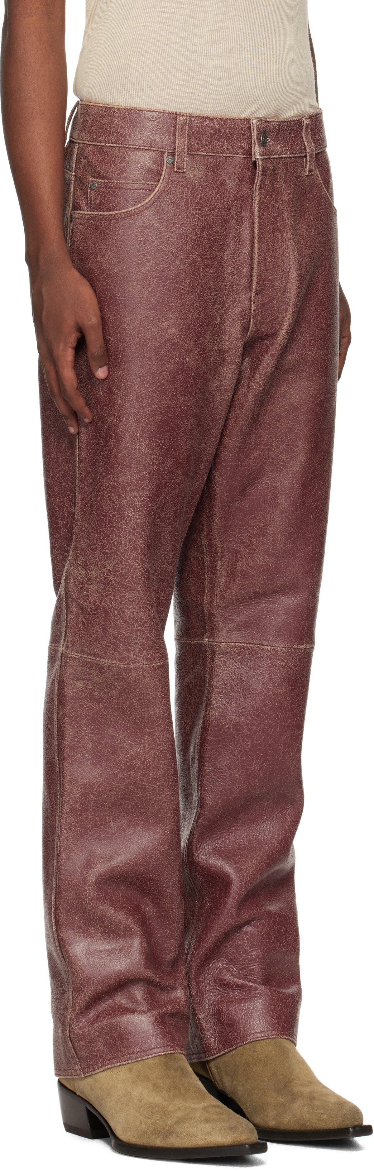 GUESS USA Burgundy Crackle Leather Pants