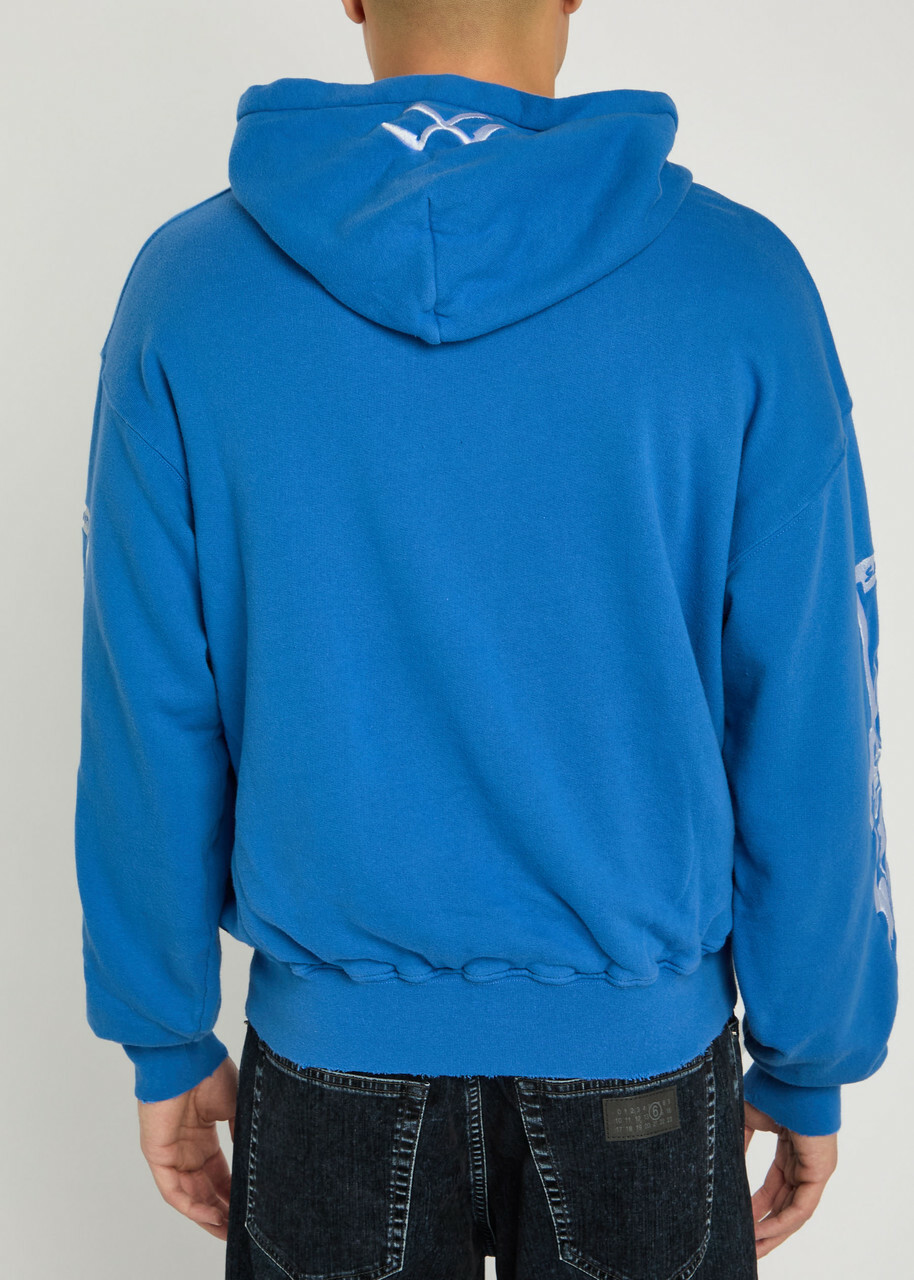 Warren Lotas Serenity Reaper Distressed Detailed Hooded Cotton Sweatshirt Blue