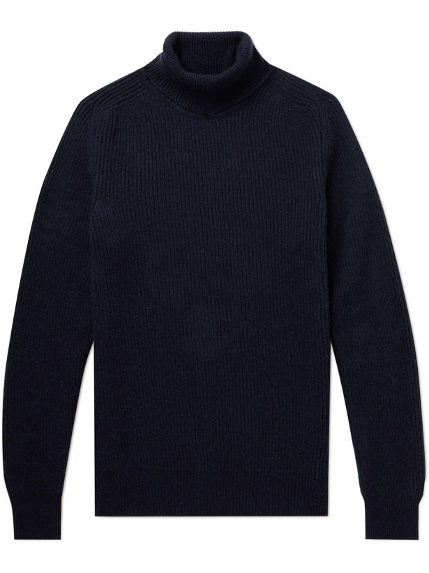 Photo: De Petrillo - Slim-Fit Ribbed Wool and Cashmere-Blend Rollneck Sweater - Blue