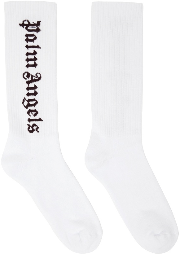 Photo: Palm Angels White Classic Logo Socks