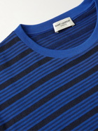 SAINT LAURENT - Logo-Embroidered Striped Cotton-Jersey T-Shirt - Blue