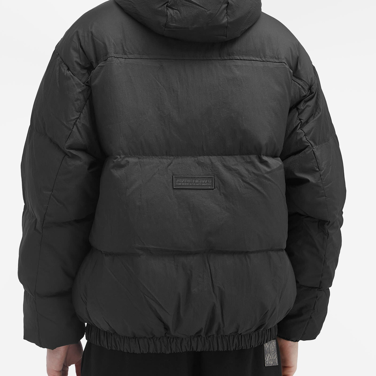 Men's AAPE Now Camo Badge Hooded Down Jacket in Black