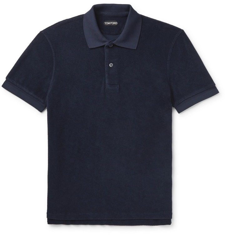 Photo: TOM FORD - Slim-Fit Logo-Embroidered Cotton-Terry Polo Shirt - Blue