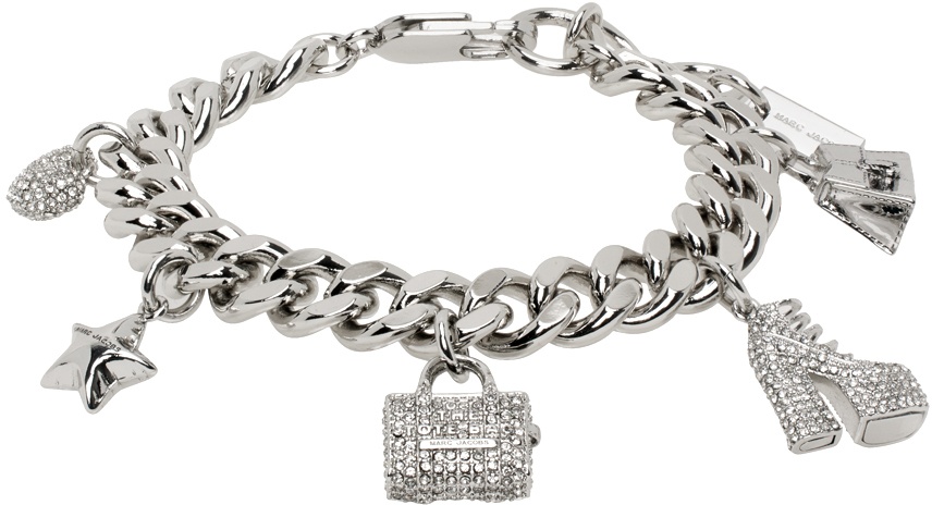 Marc Jacobs Enamel Logo Disc Hinge Bracelet In Silver/black | ModeSens