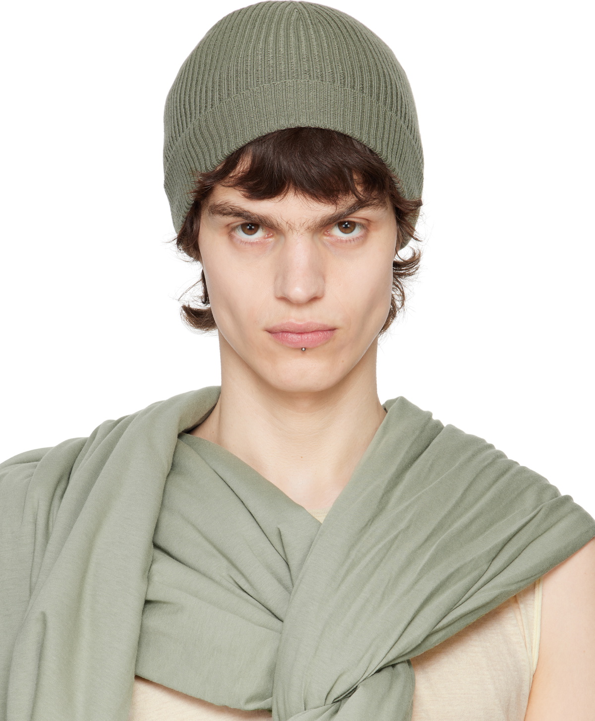 Rick Owens Green Hollywood Ribbed Beanie Rick Owens