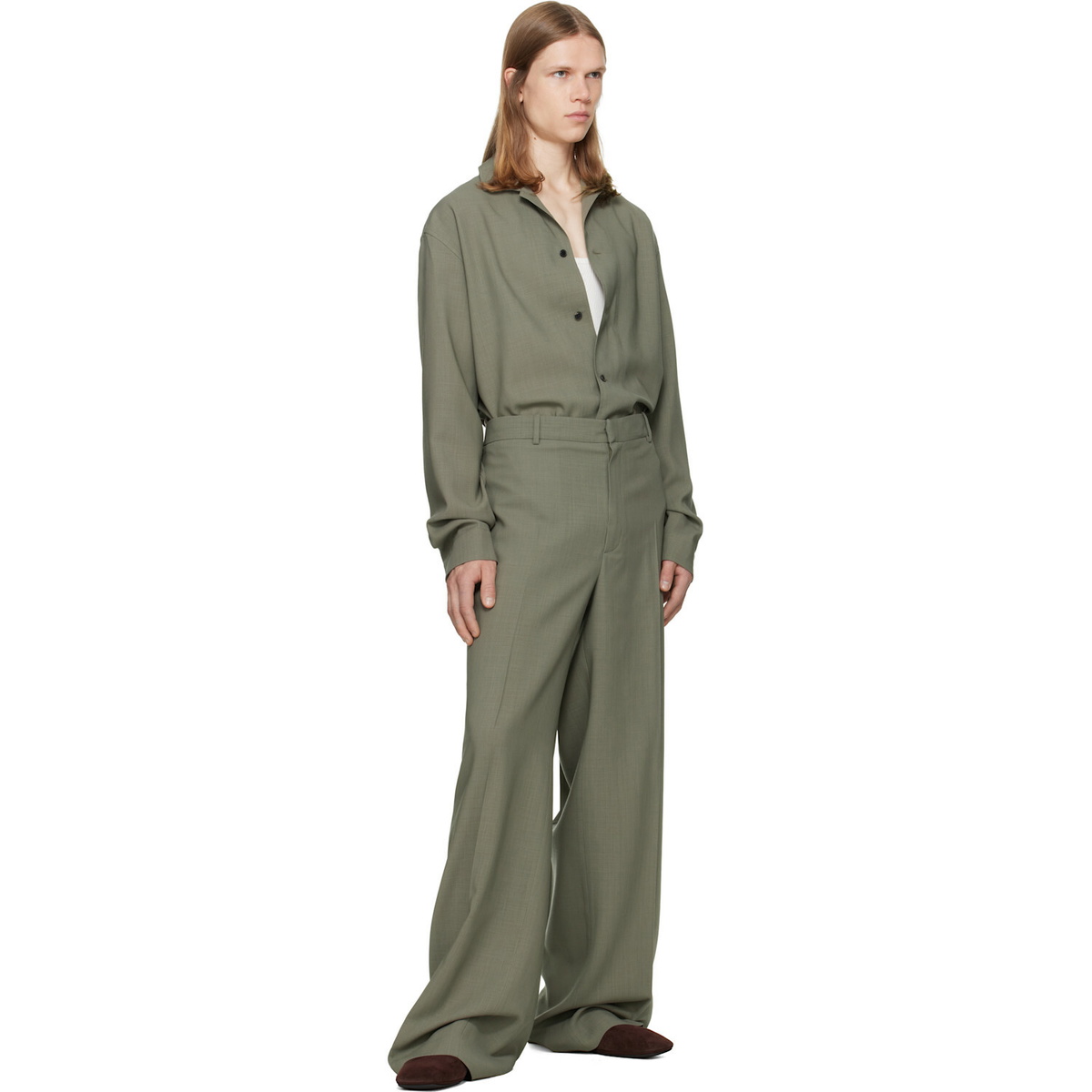 Calvin Klein Collection Taupe Atlas Button-Down Shirt