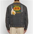 Gucci - Corduroy-Trimmed Appliquéd and Printed Denim Jacket - Men - Gray