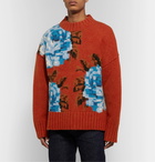 AMI - Oversized Floral-Intarsia Wool Sweater - Red