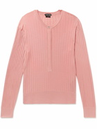 TOM FORD - Slim-Fit Ribbed Silk-Blend Henley Sweater - Pink