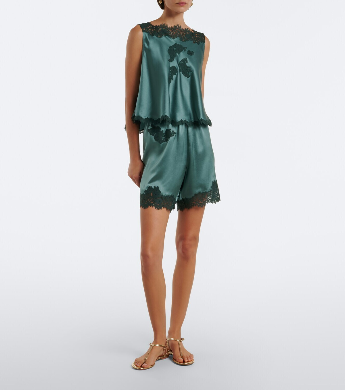 Dôen Valerina lace-trimmed silk satin top