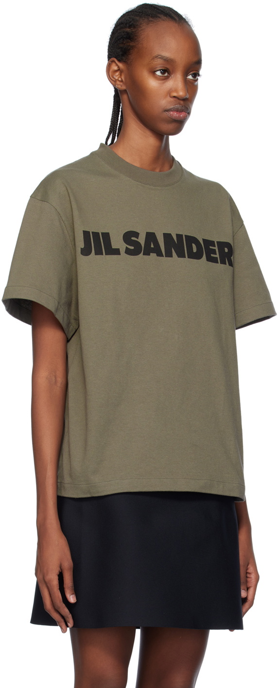 【送料&関税込】Jil Sander T-shirt In Green Polyester Jil Sander Green Printed T-Shirt Jil Sander