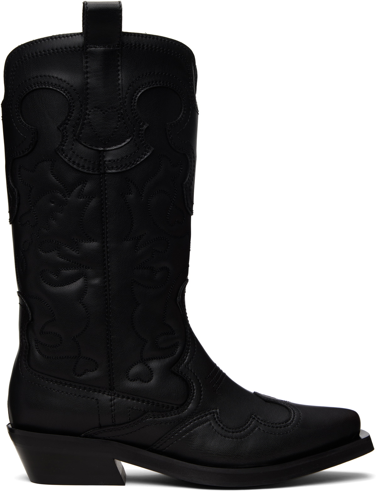 GANNI Black Mid Shaft Embroidered Western Boots