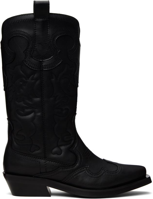 Photo: GANNI Black Mid Shaft Embroidered Western Boots