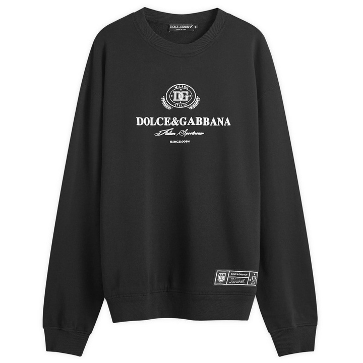 Photo: Dolce & Gabbana Men's College Logo Crew Neck Sweatshirt in Black