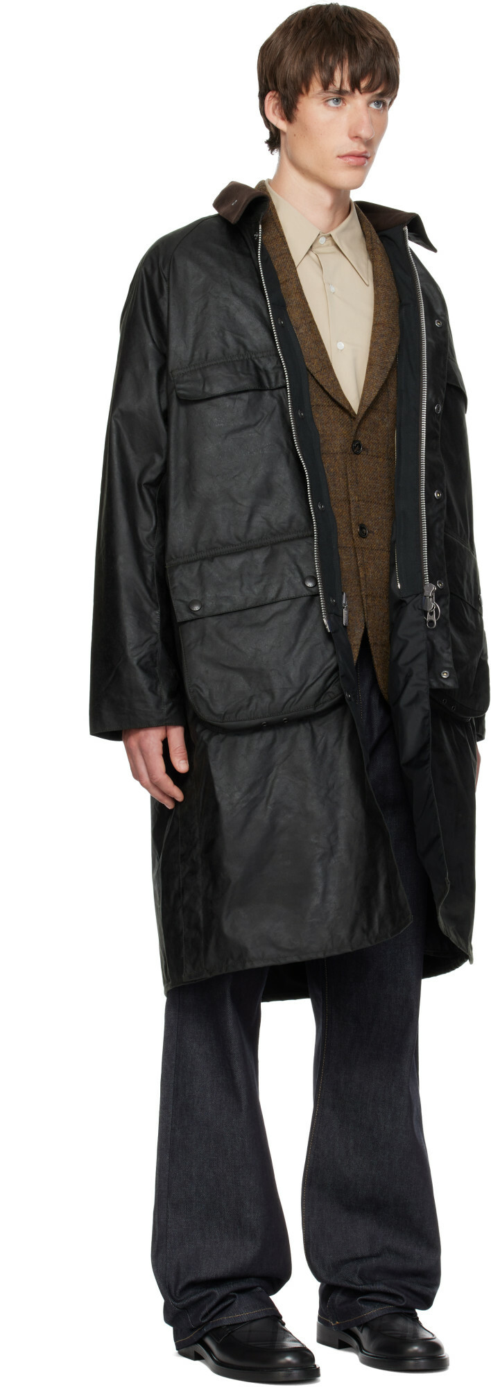 A.P.C. Green Barbour Edition Sugarlump Bedale Long Waxed Jacket