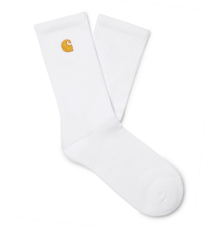 Photo: Carhartt WIP - Chase Logo-Embroidered Ribbed Stretch Cotton-Blend Socks - White