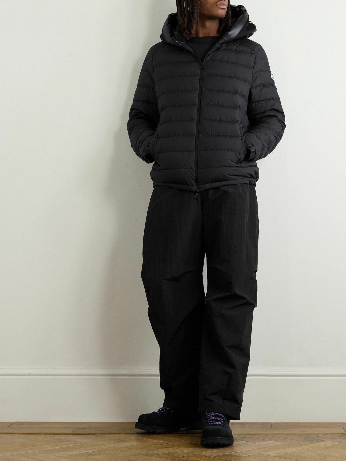 Moncler - Logo-Print Quilted Shell Hooded Down Jacket - Black