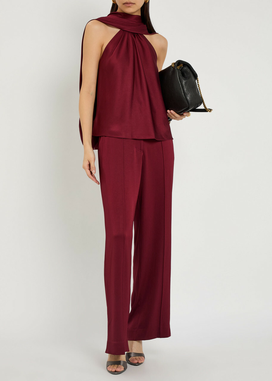 Simkhai Kyra Pintuck Wide-leg Satin Trousers Red