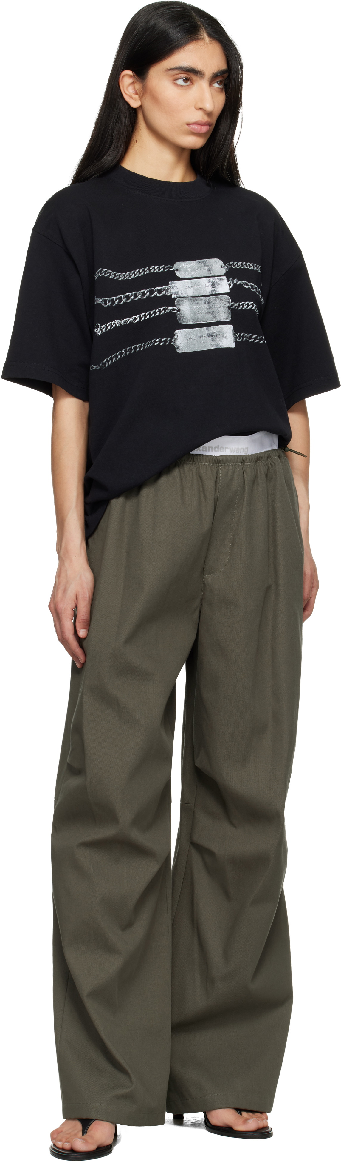 Alexander Wang Khaki Logo Elastic Mid-Rise Trousers