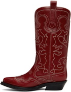 GANNI Red Mid Shaft Embroidered Western Boots