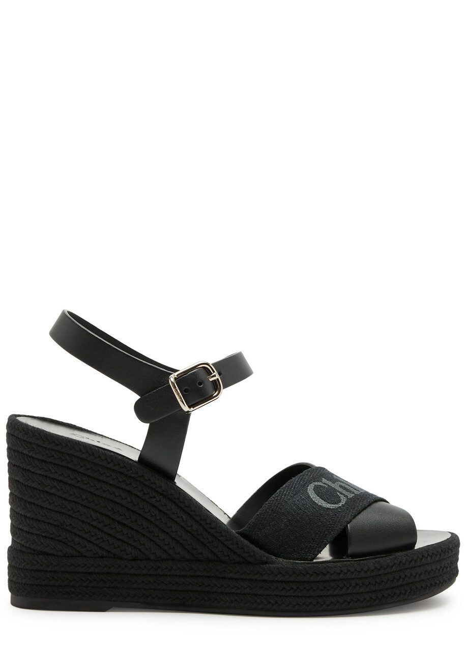 Chloe Piia 100 Leather Wedge Espadrilles Black