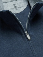 Brunello Cucinelli - Cotton-Blend Jersey Half-Zip Sweatshirt - Blue