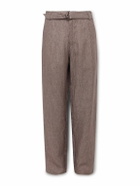 Oliver Spencer - Wilkins Tapered Belted Pinstriped Linen Suit Trousers - Brown