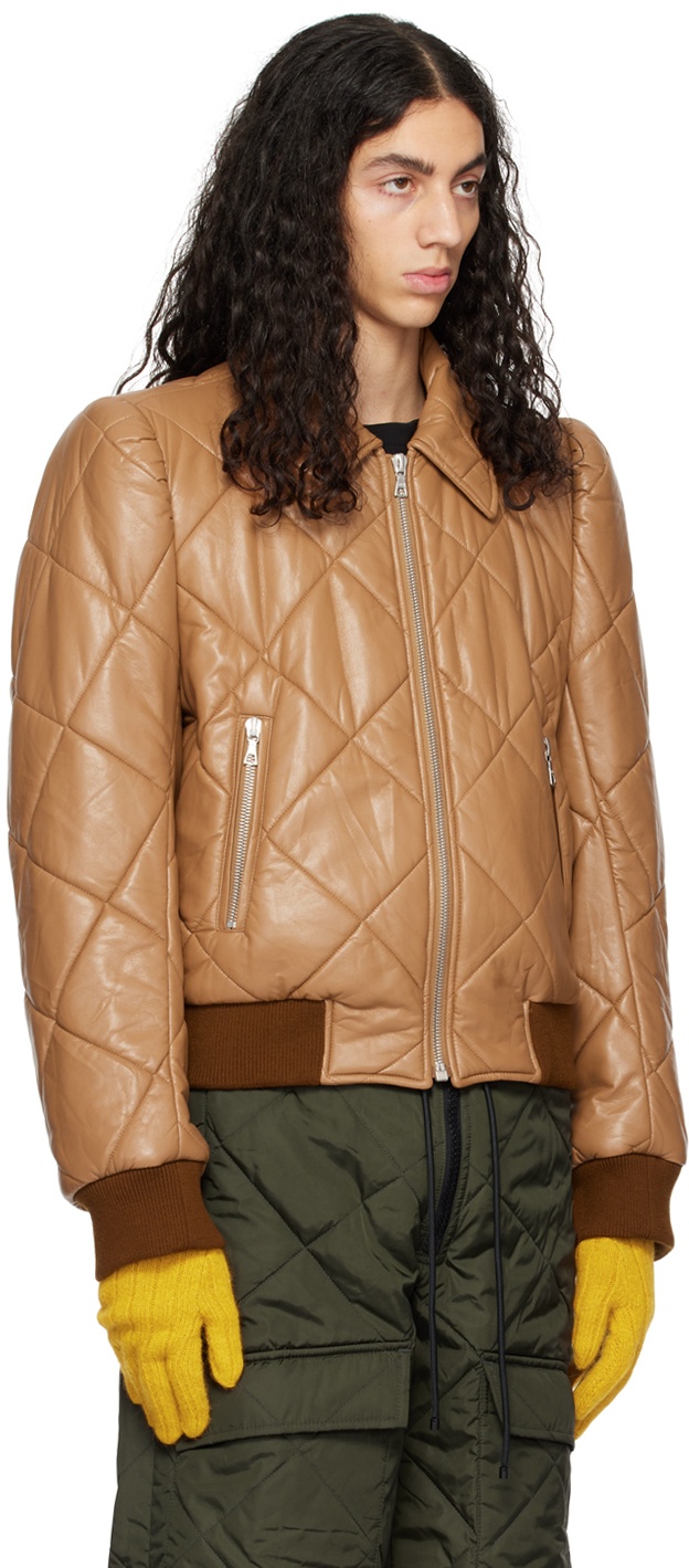 Dries Van Noten Men's Quilted Zip Bomber jacket in Brown