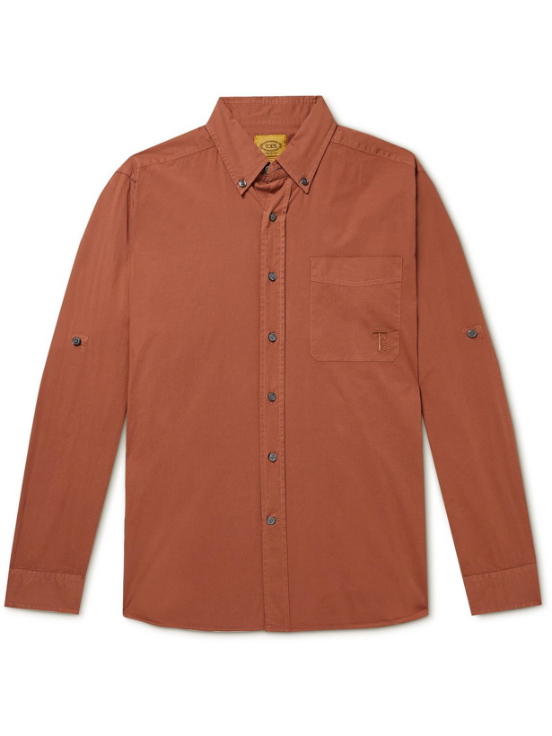 Photo: Tod's - Button-Down Collar Logo-Embroidered Cotton-Blend Shirt - Red