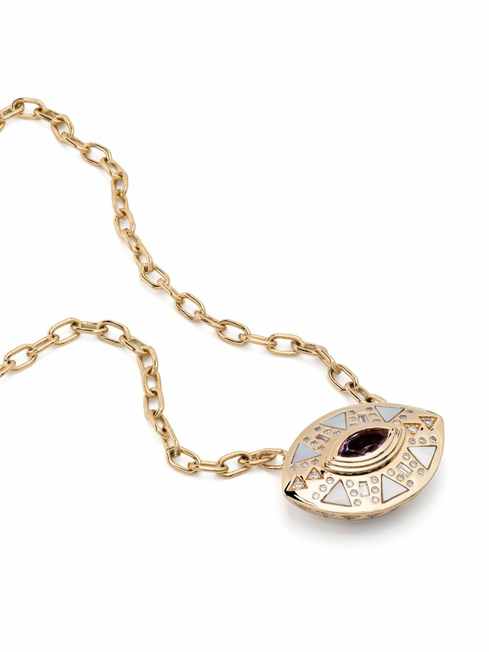 Harwell Godfrey 18K Yellow Gold Cleopatra’s Eye Diamond And Amethyst Necklace