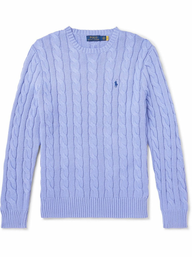 Photo: Polo Ralph Lauren - Logo-Embroidered Cable-Knit Cotton Sweater - Blue