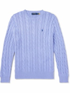 Polo Ralph Lauren - Logo-Embroidered Cable-Knit Cotton Sweater - Blue