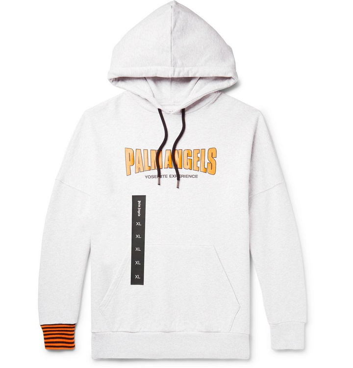 Photo: Palm Angels - Logo-Print Mélange Loopback Cotton-Jersey Hoodie - Gray