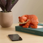 BEAMS JAPAN Wooden Carving Bear Piggy Bank in Orange 