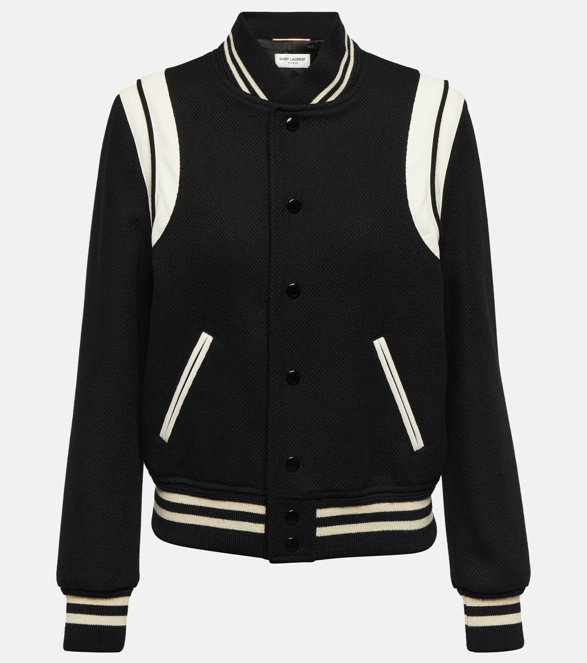 Teddy Wool Blend Varsity Jacket in White - Saint Laurent