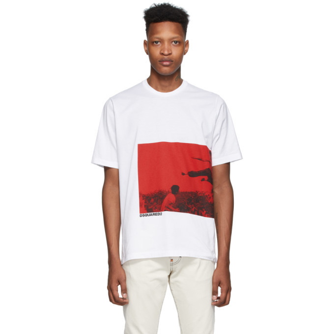Photo: Dsquared2 White Printed Slouch Fit T-Shirt