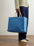Marni - Logo-Embroidered Webbing-Trimmed Stonewashed Denim Tote Bag