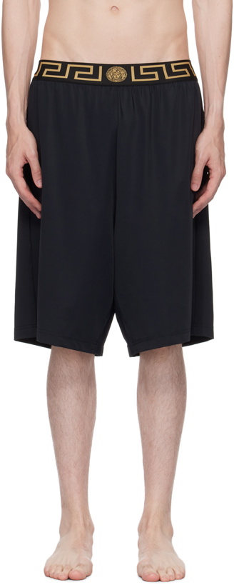 Photo: Versace Underwear Black Greca Long Swim Shorts