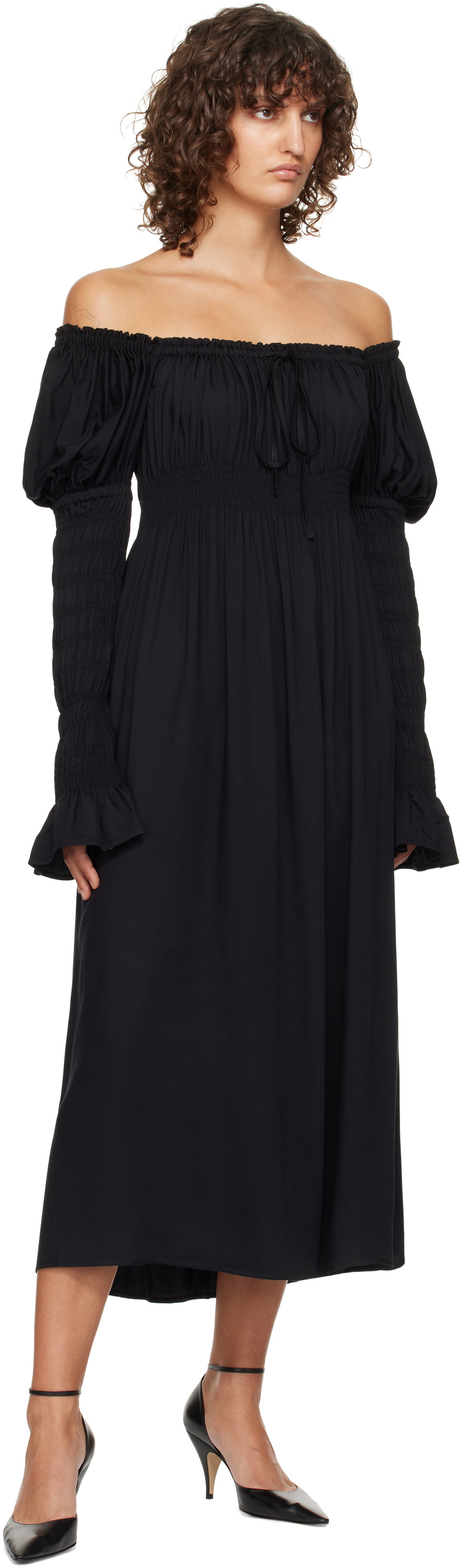 Sleeper Black Paloma Shirred Maxi Dress Sleeper