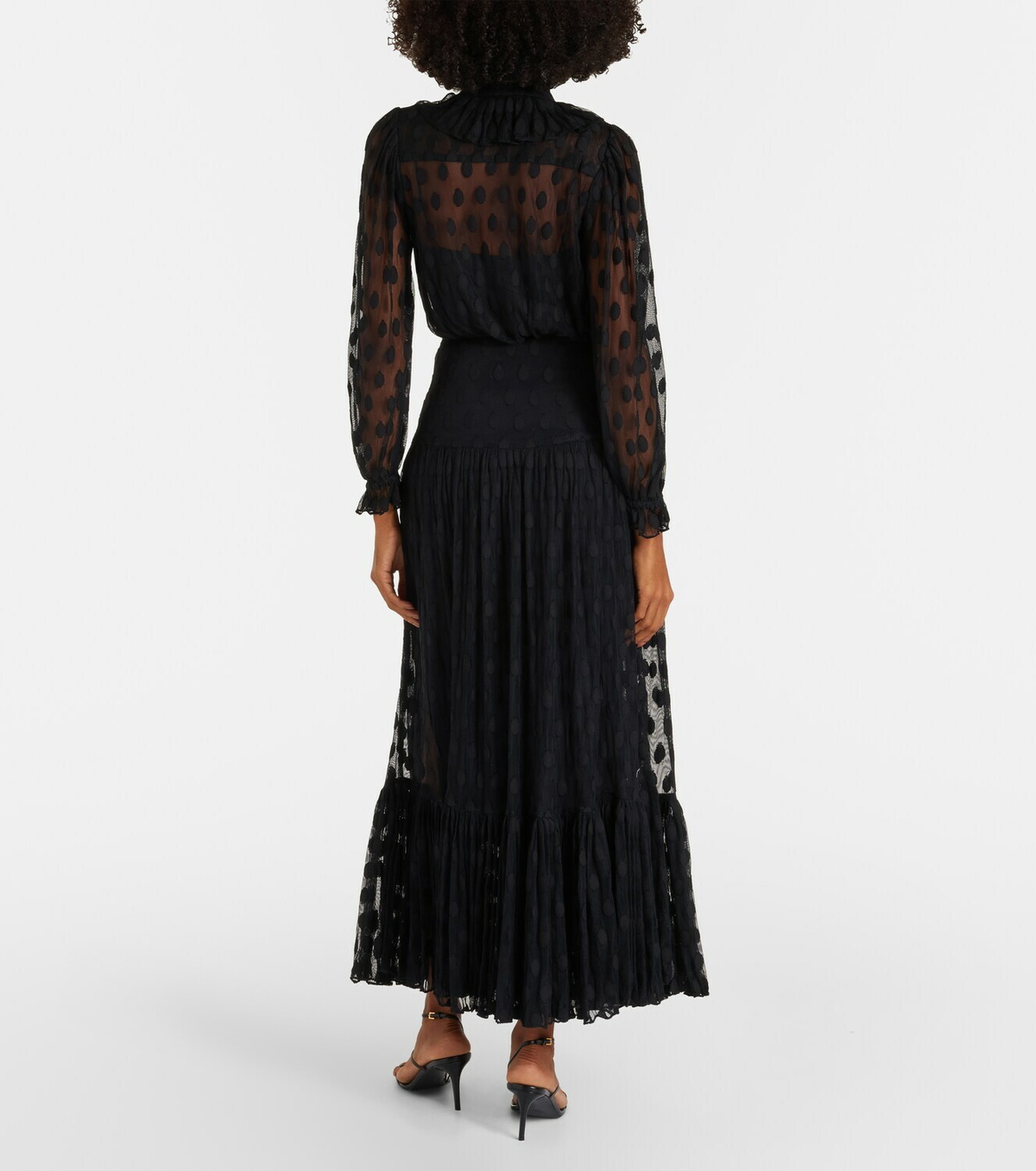 Ulla Johnson Soraya polka-dot tie-neck mesh maxi dress