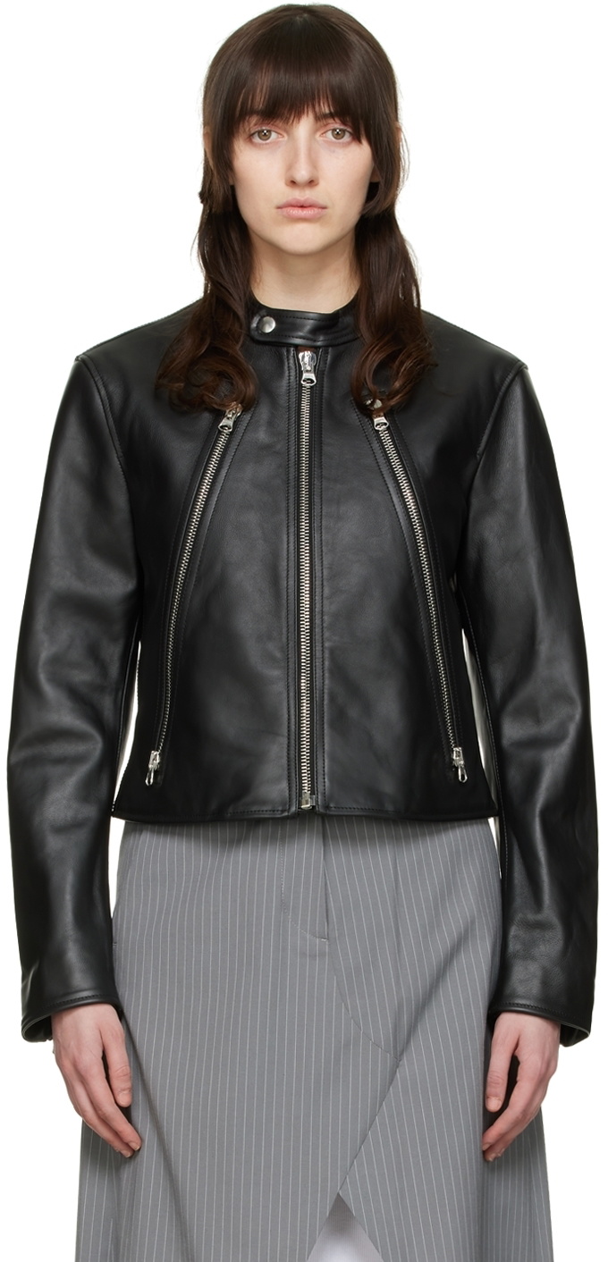 MM6 Maison Margiela Black Cropped Leather Jacket MM6 Maison Margiela
